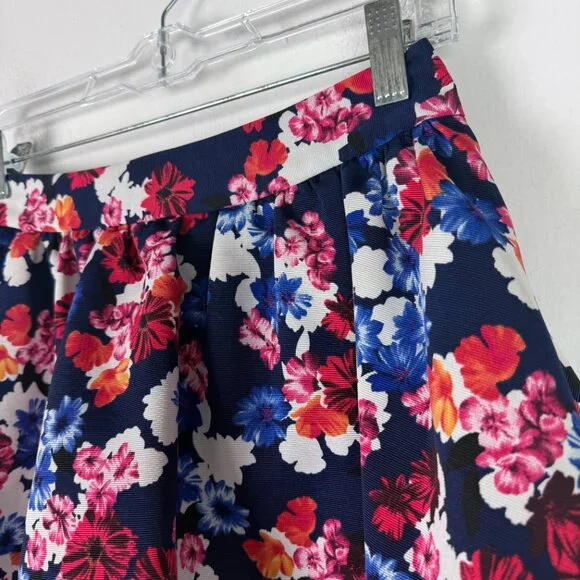 Express Floral Full Circle Mini Skirt Lined Blue Size 2 EUC - Picture 5 of 14